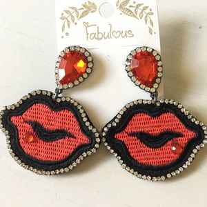 Red Lips Rhinestone Earrings Valentine Red Earring
